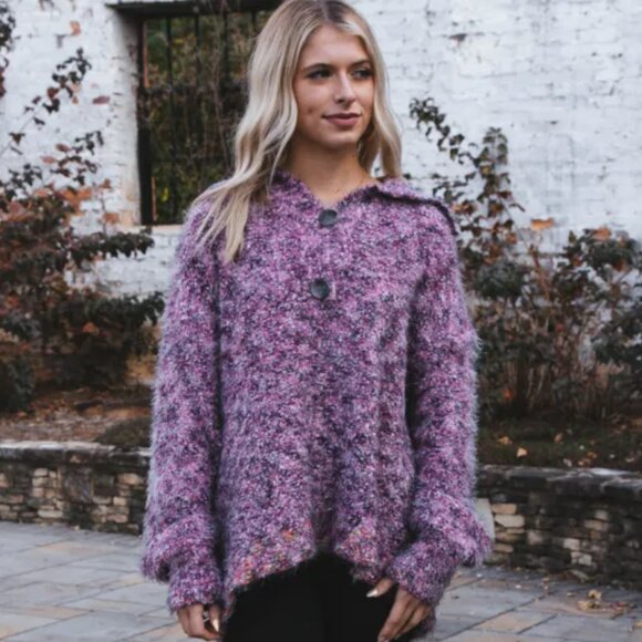 NWOT Free People Stella Collar Sweater In Shocking Pink - Picture 2 of 11